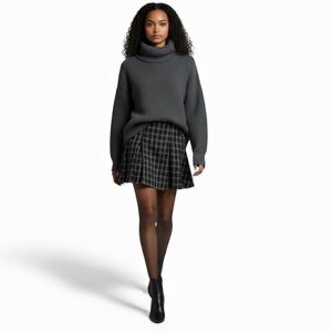 Vintage NEW FRONTIER houndstooth pencil mini skirt wool w/leather trim women’s 4